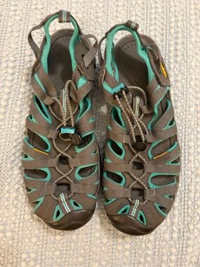 KEEN Whisper Waterproof Hiking & Water Sandals - Gray / Teal sz 9